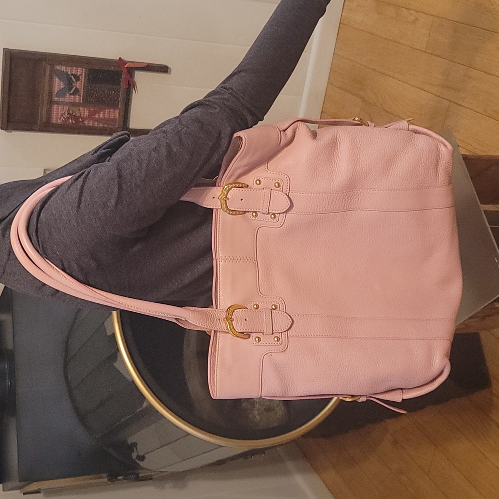 PINK Dooney & Bourke BIG Purse/Tote w/Gold Buckles, Logo & Hardware